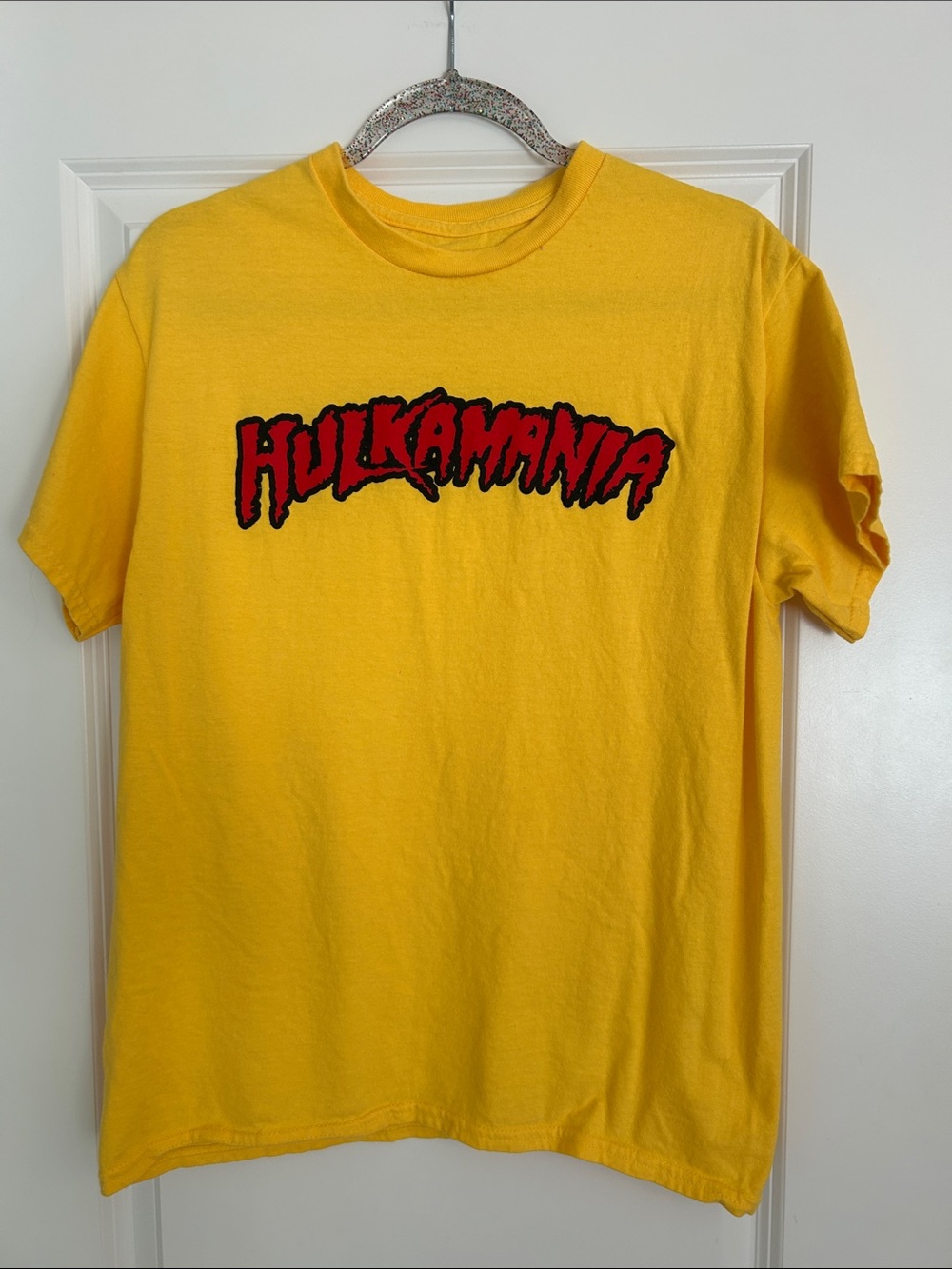 WWE Yellow Hulkamania Tee with Red Script